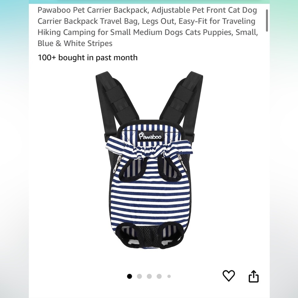 Pawaboo Pet Carrier Backpack, Adjustable for small dogs and cats